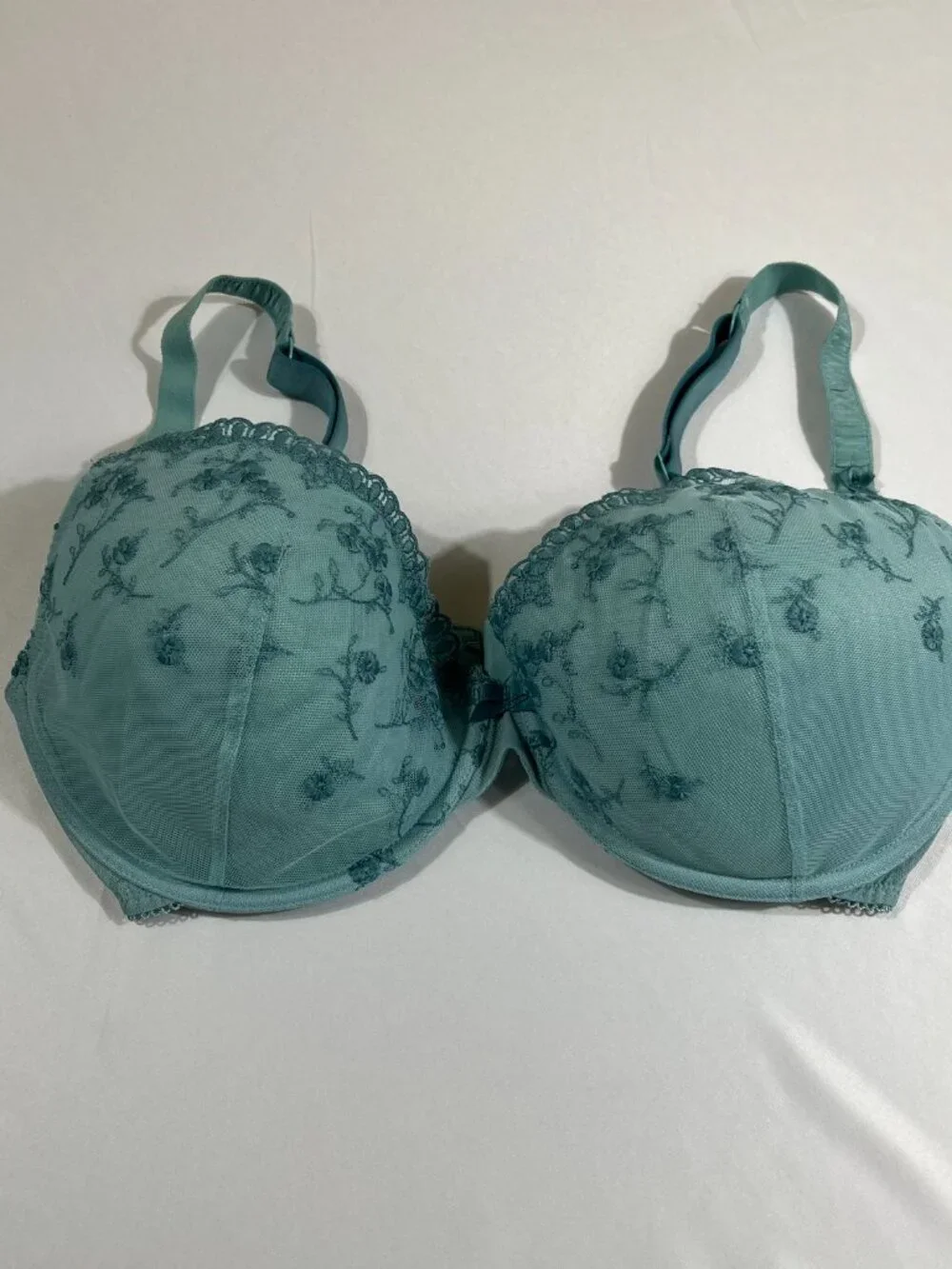 M&S Blue Floral Lace‎ Embroidery Bra & Knickers Lingerie Set 36DD UK 14